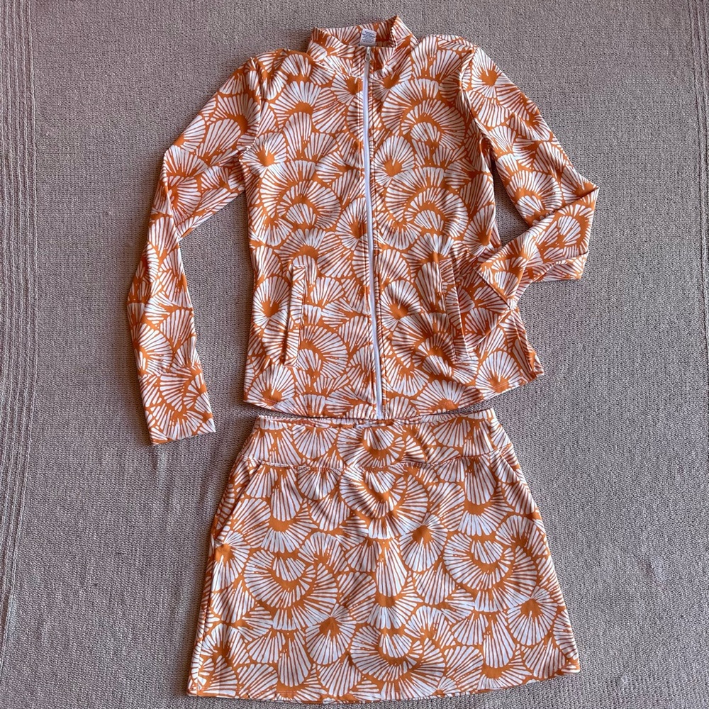 Tommy Bahama Size Medium Orange Shell Golf Set. Jacket and skort